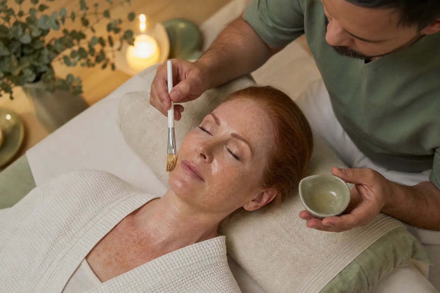 Client receiving a hydrating serum facial